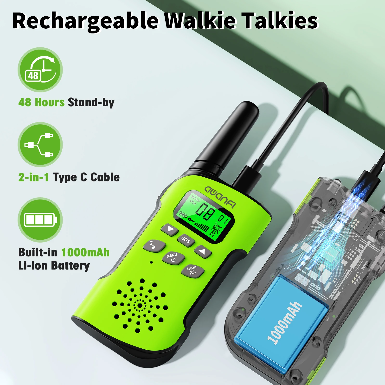 AWANFI Walkie Talkies 4 Packs Rechargeable 4
