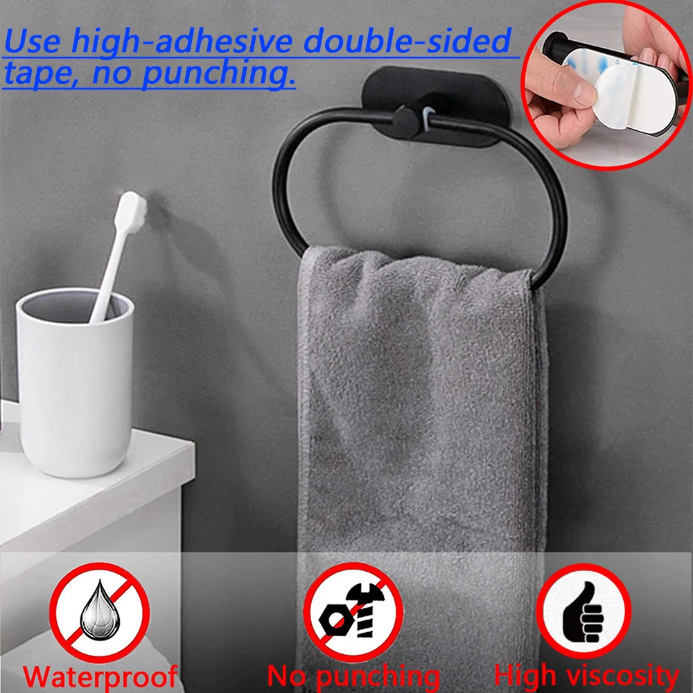 Stainless Steel Towel Holder Self-adhesive Bathrooms 3