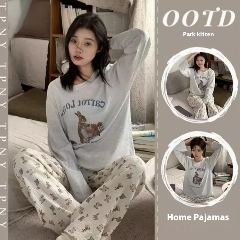 Spring and Autumn New Ladies Ins Style Pajamas Homewear Set Cartoon Girl Long-Sleeve Set 2