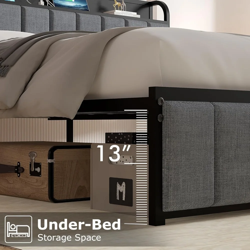 VECELO Storage Platform Bed Frame with Upholstered Headboard 5