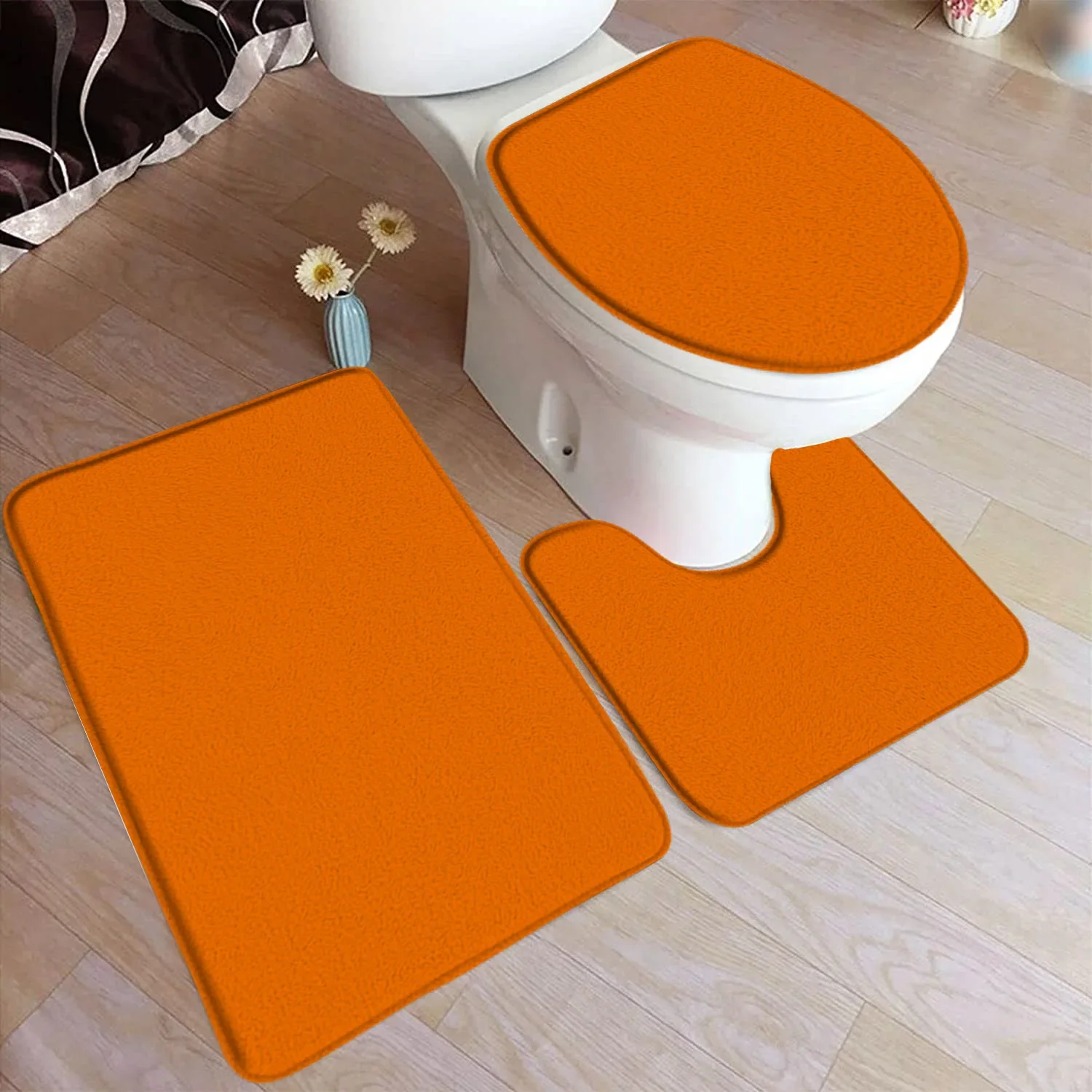 Black Bath Mat Set Modern Solid Colour Home Doormat Carpet Flannel Bathroom Decor Floor 12