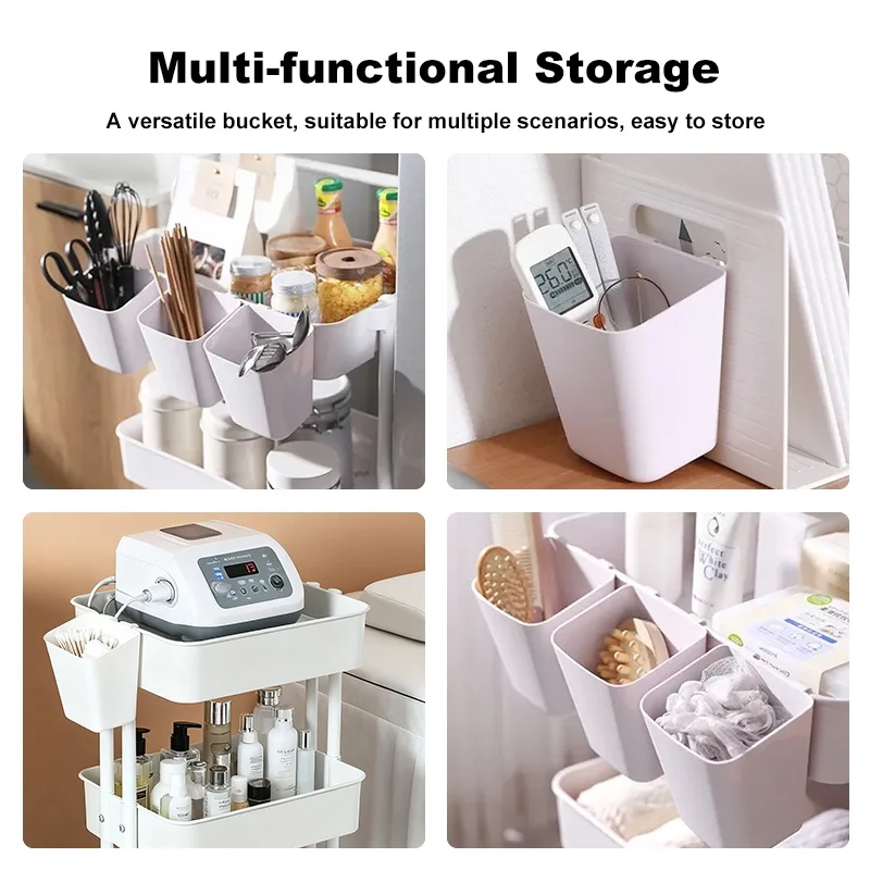 3Tier Plastic Rolling Utility Cart with Storage Bucket for Cleaning 4
