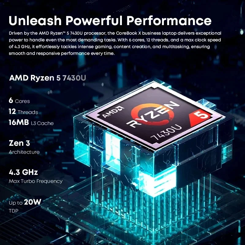 CHUWI CoreBook X Gaming Laptop AMD R5-7430U 16GB DDR4 RAM Hz Windows 11 2