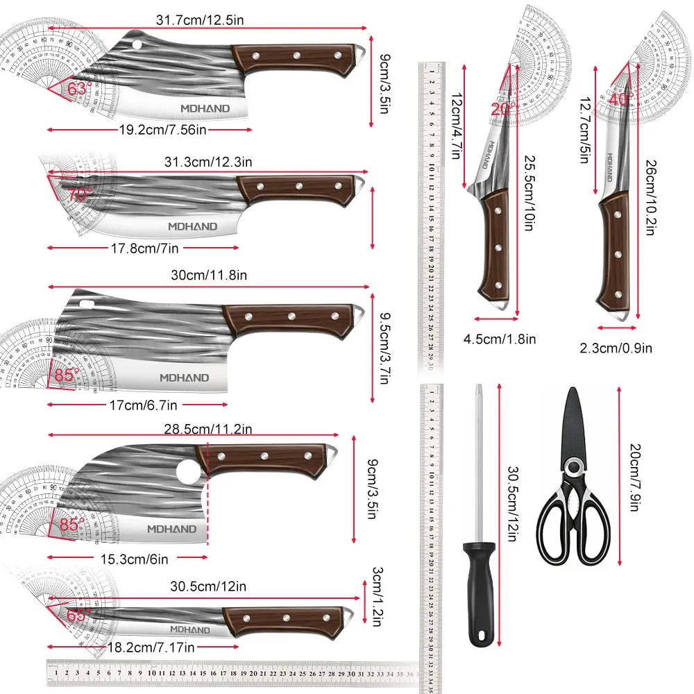 KEPEAK 14pcs Butcher Chef Knife Set with Roll Bag Knives for Meat 6