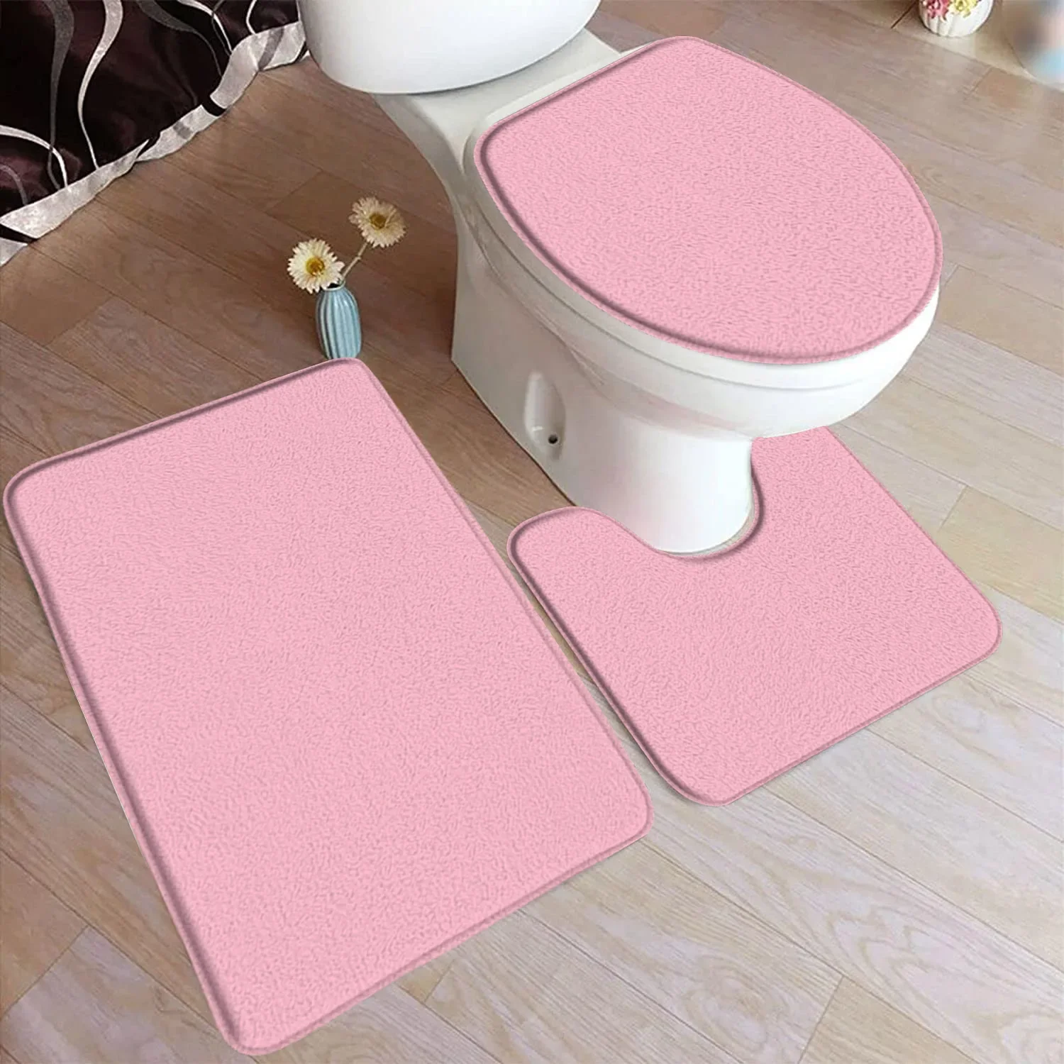 Black Bath Mat Set Modern Solid Colour Home Doormat Carpet Flannel Bathroom Decor Floor 2