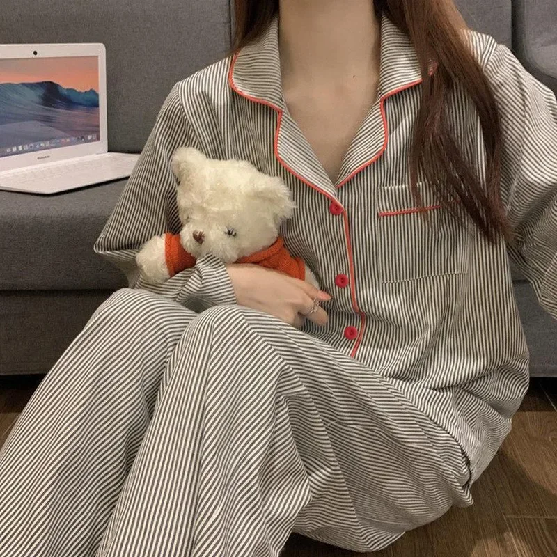 2PCS/Set Women's Long Sleeve Loose Breathable Student Sleepwear Loungewear 1