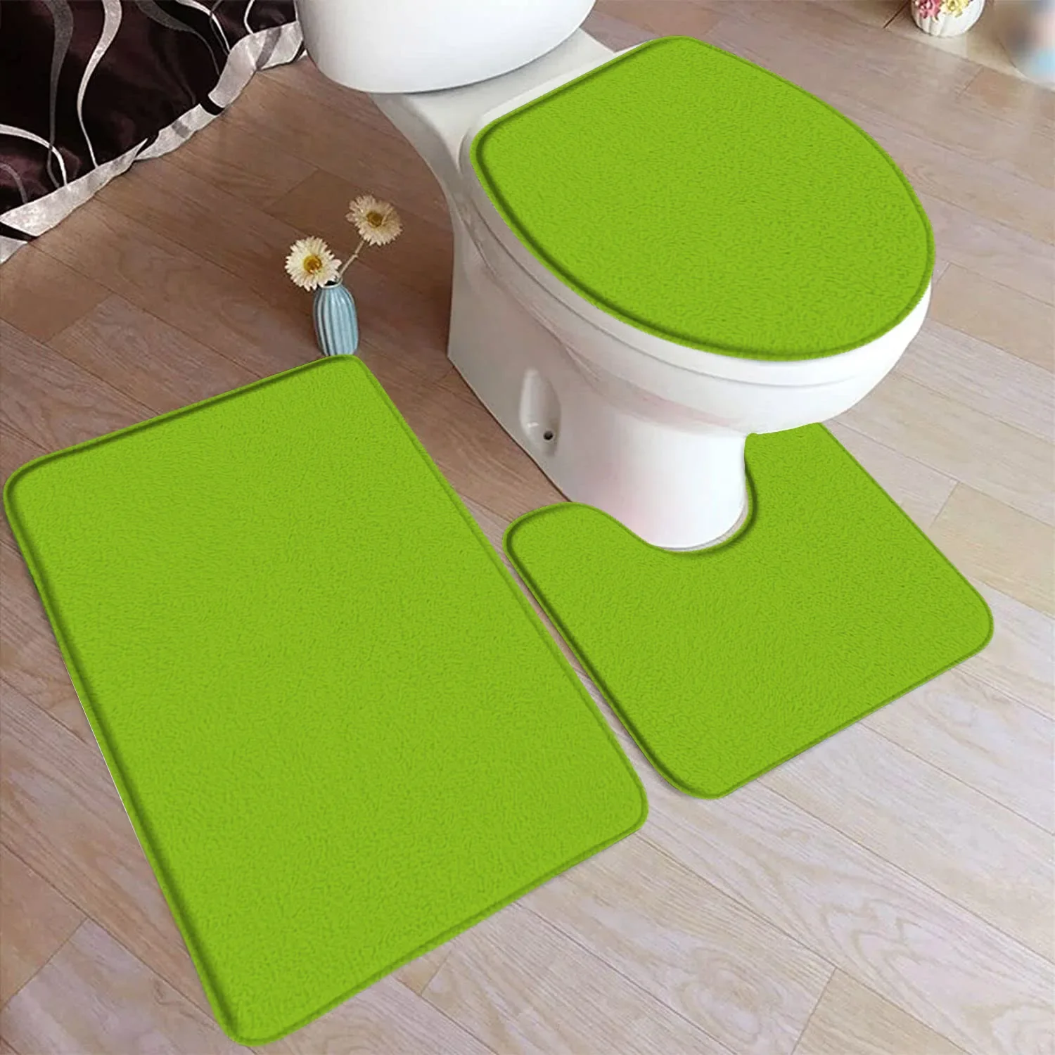 Black Bath Mat Set Modern Solid Colour Home Doormat Carpet Flannel Bathroom Decor Floor 9