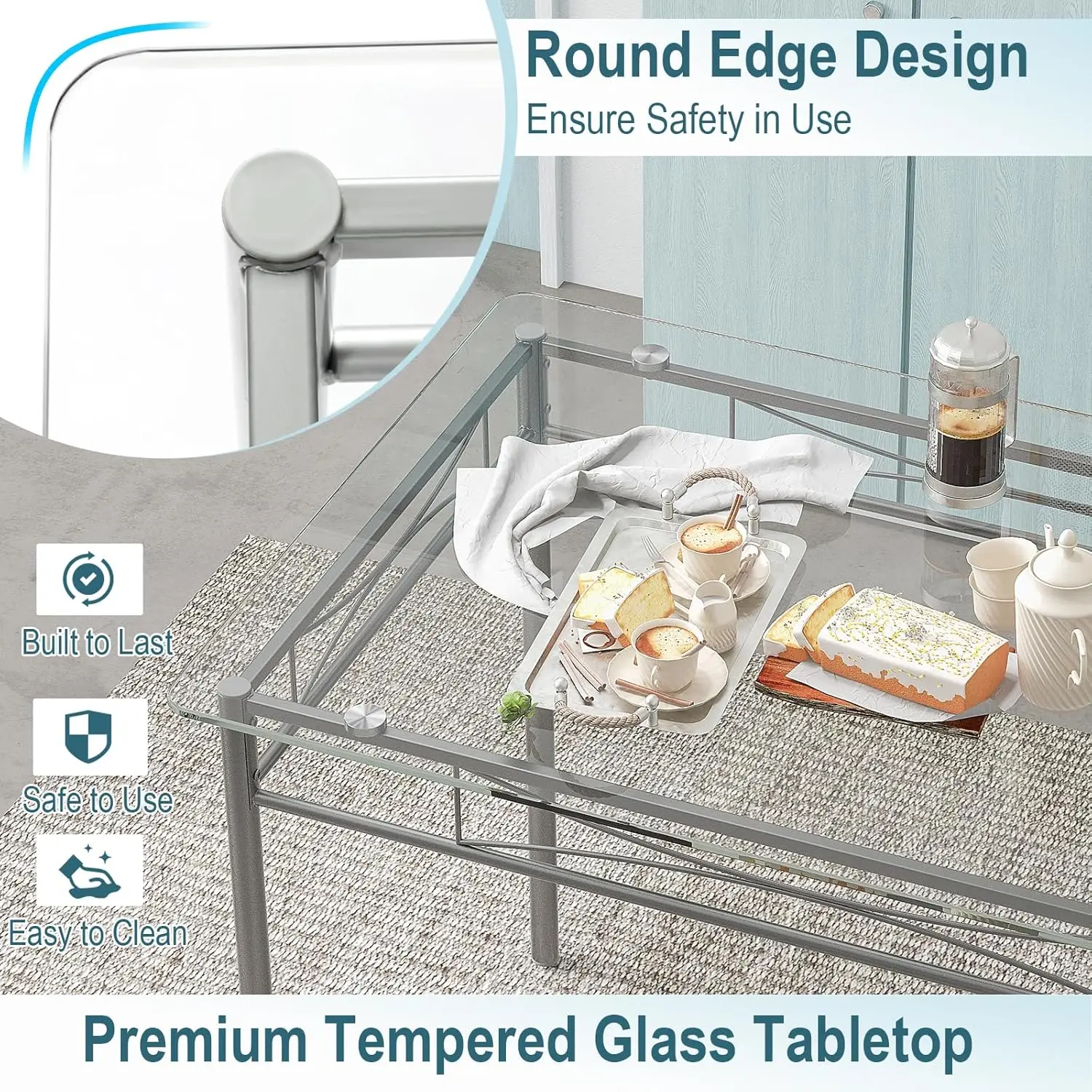 5-Piece Dining Set with Tempered Glass Table and 4 Chairs 4