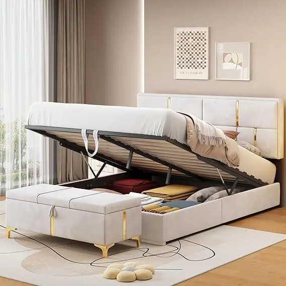 2 Piece Queen Bedroom Furniture Set with Ottoman, Queen Upholstered Platform Bed 7