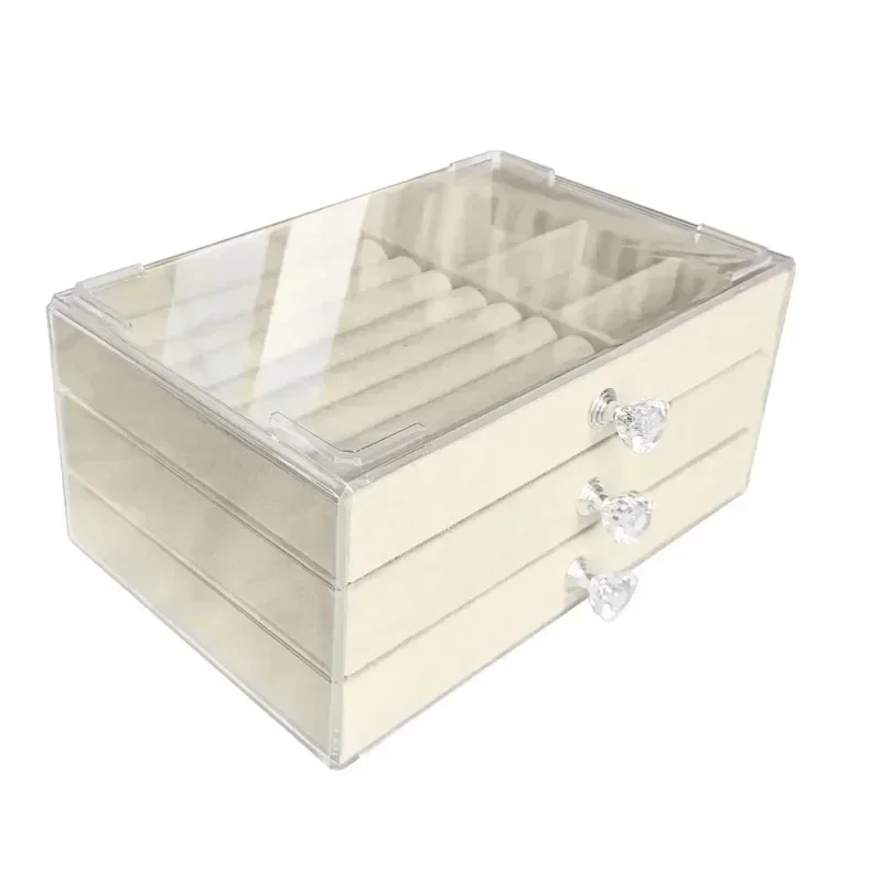 Large Capacity Three-Drawer Velvet Jewelry Box Dustproof Anti-Oxidation 8