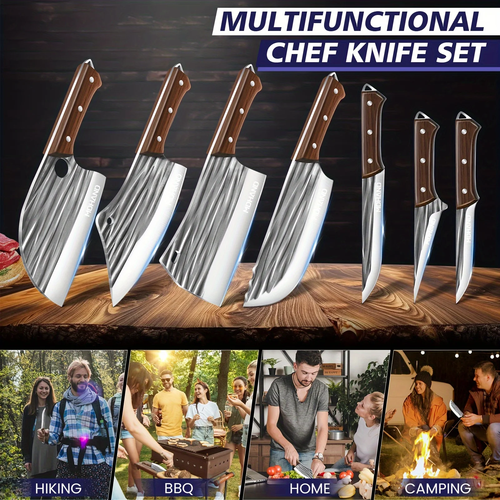 KEPEAK 14pcs Butcher Chef Knife Set with Roll Bag Knives for Meat 3