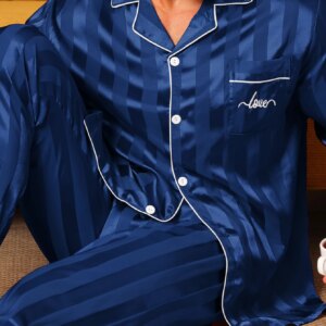 Two piece sets men's pajamas autumn and winter silk satin long sleeved 1