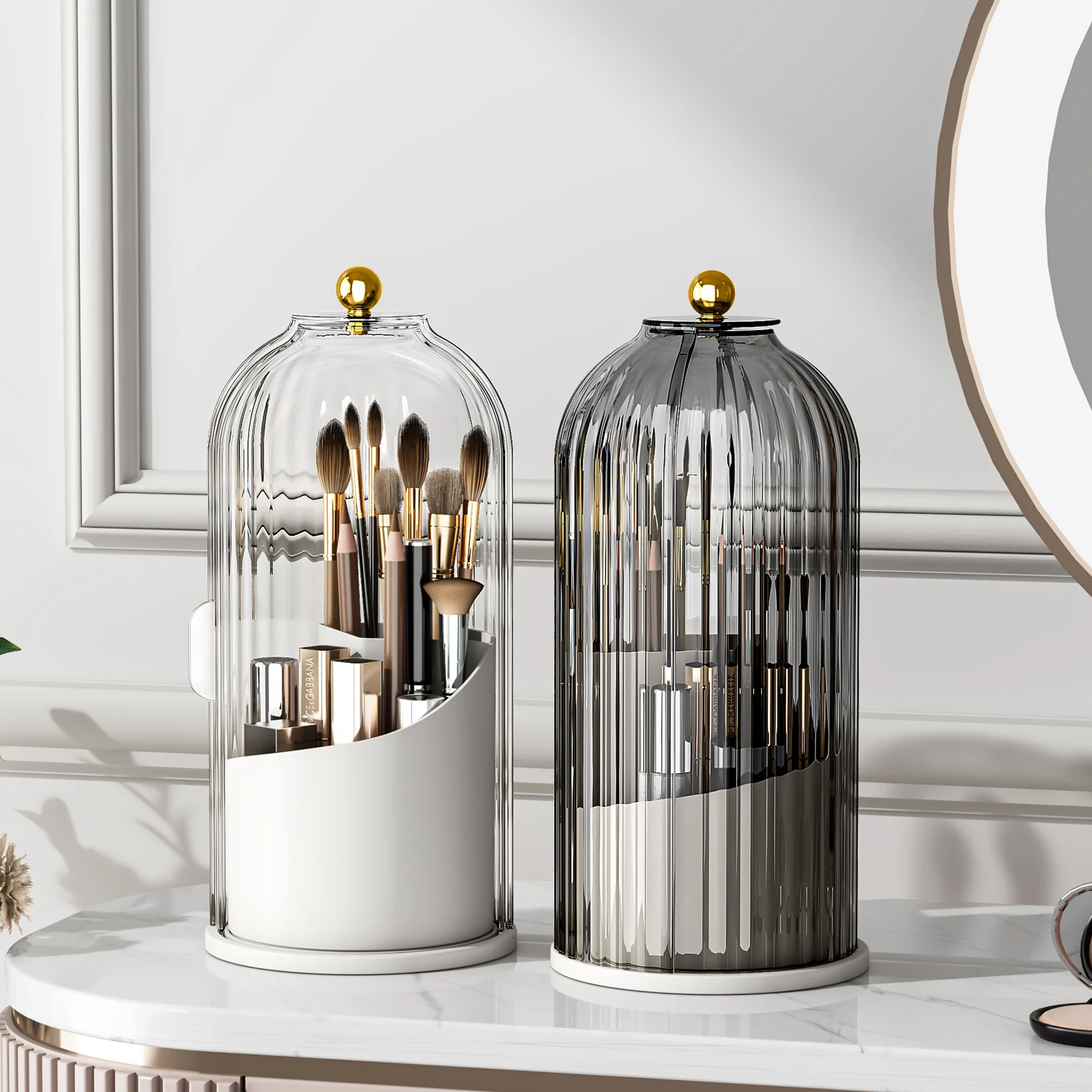 YOOLENS Makeup Brush Holder Organizer with Lid,360 Bathroom 1