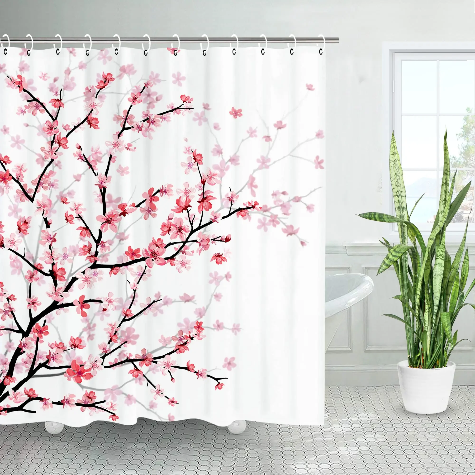 Pink Sakura Flowers Shower Curtains Japanese 28