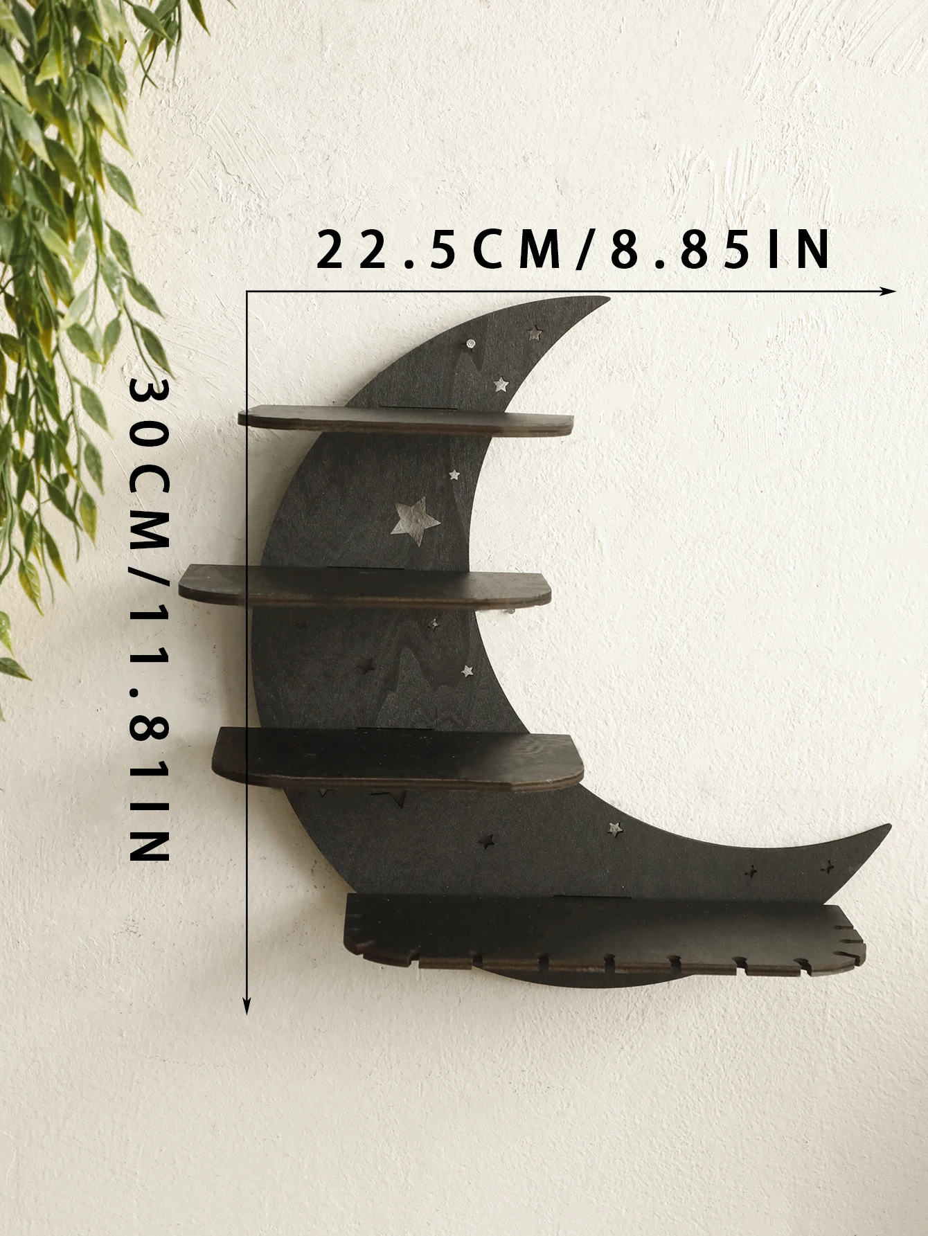 30/39cm Black Moon Wall Shelves 4-tier Wood Floating Wall Shelf 6