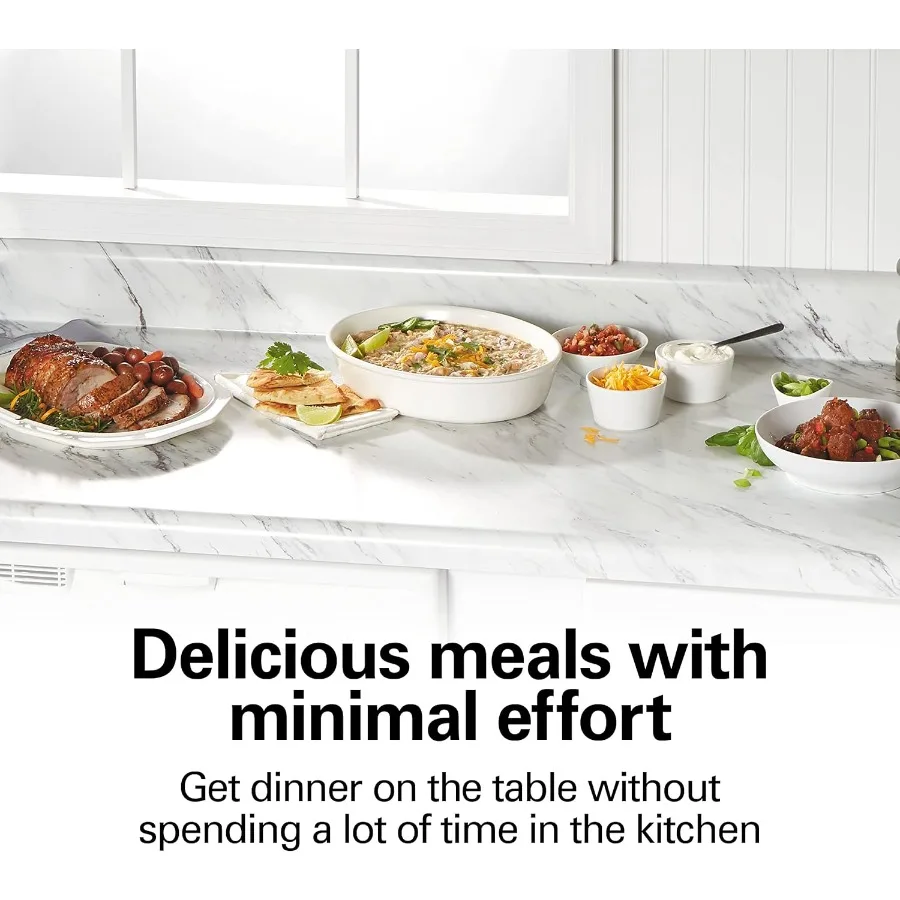 8Quart Slow Cooker with 3 Cooking Settings for Home Meals DishwasherSafe Stoneware 6