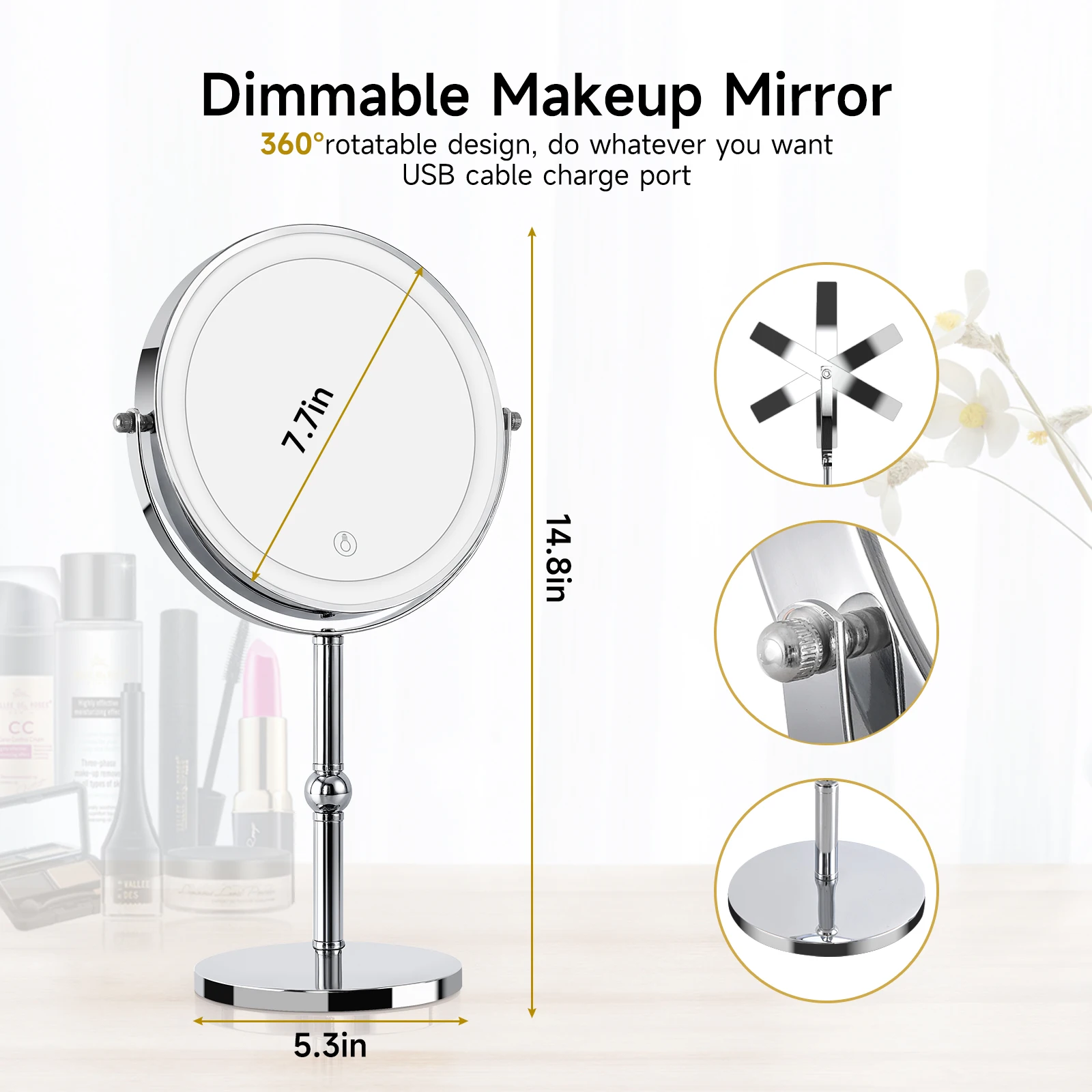 Lighted Makeup Mirror with Brighter Lights,1x/10xTrue HD Magnifying Tabletop 5