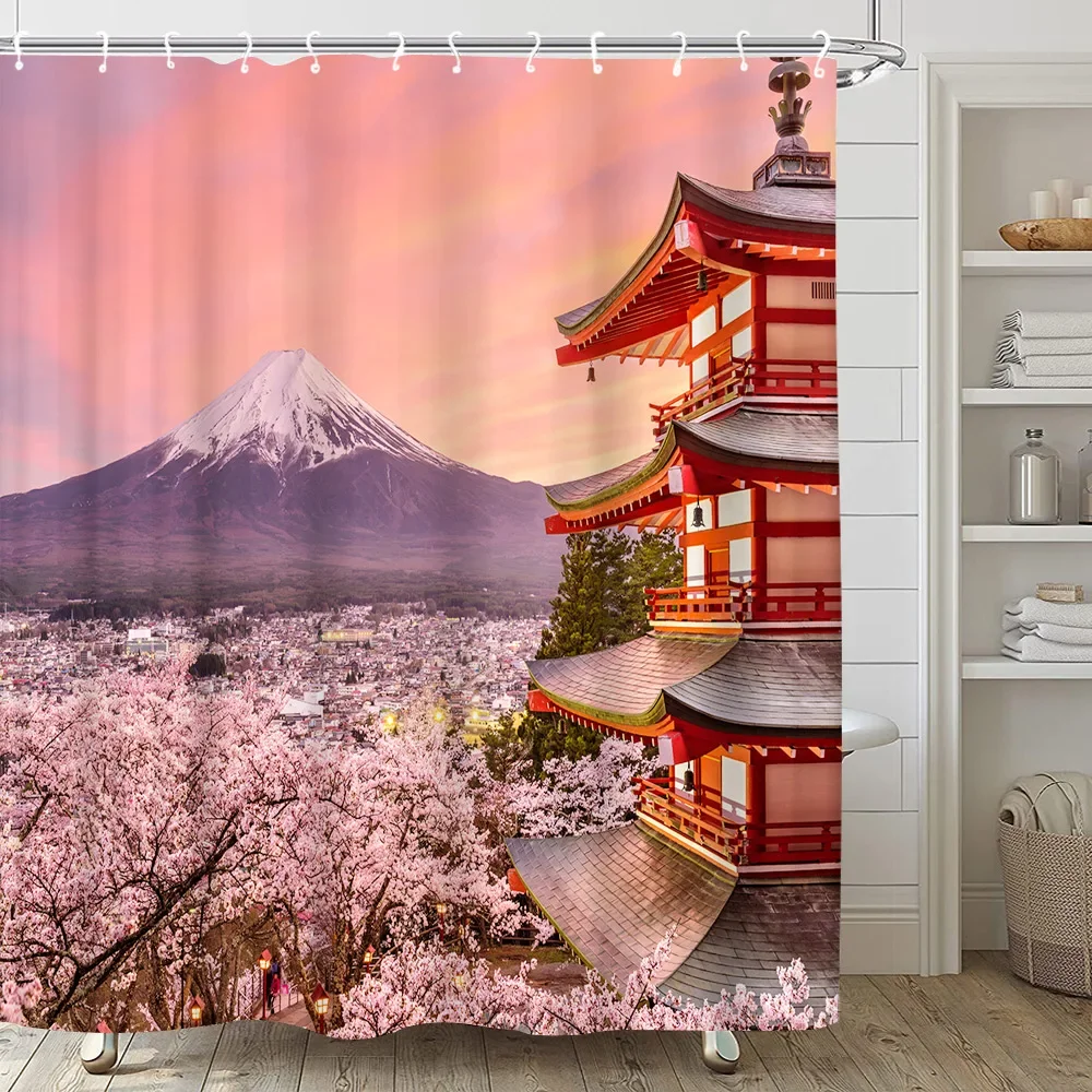 Pink Sakura Flowers Shower Curtains Japanese 7