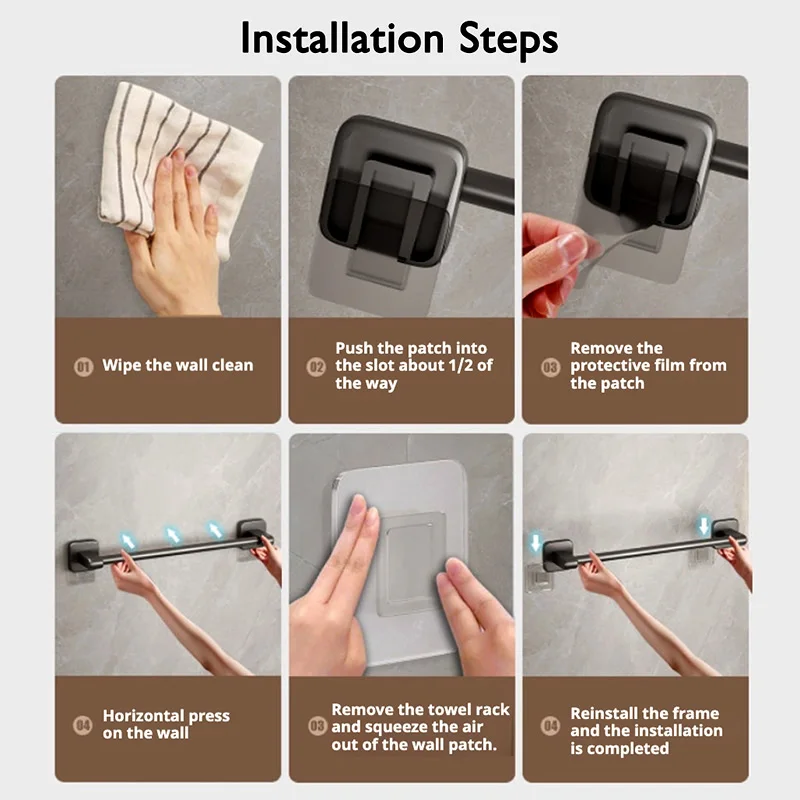 Self-Adhesive Bathroom Towel Rack Holder Rod 5