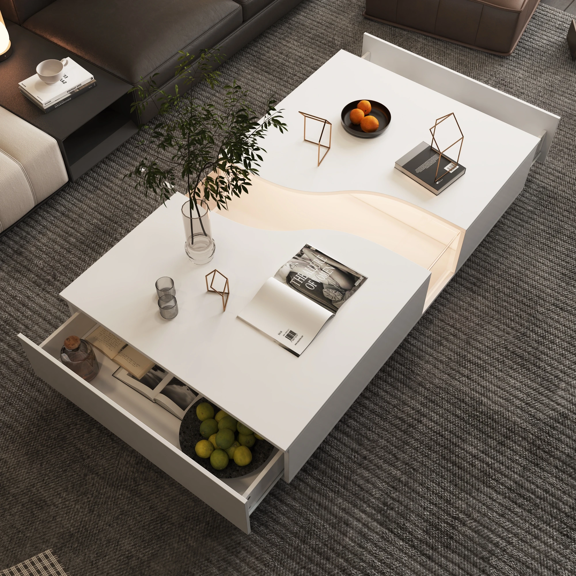 FUFU&GAGA 55.1'' Wide Modern Coffee Table 3