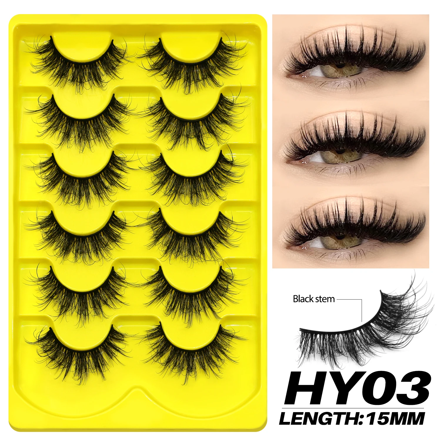 GROINNEYA Fake Lashes Fluffy Cat Eye Lashes 8D Fluffy Volume False Eyelashes 15