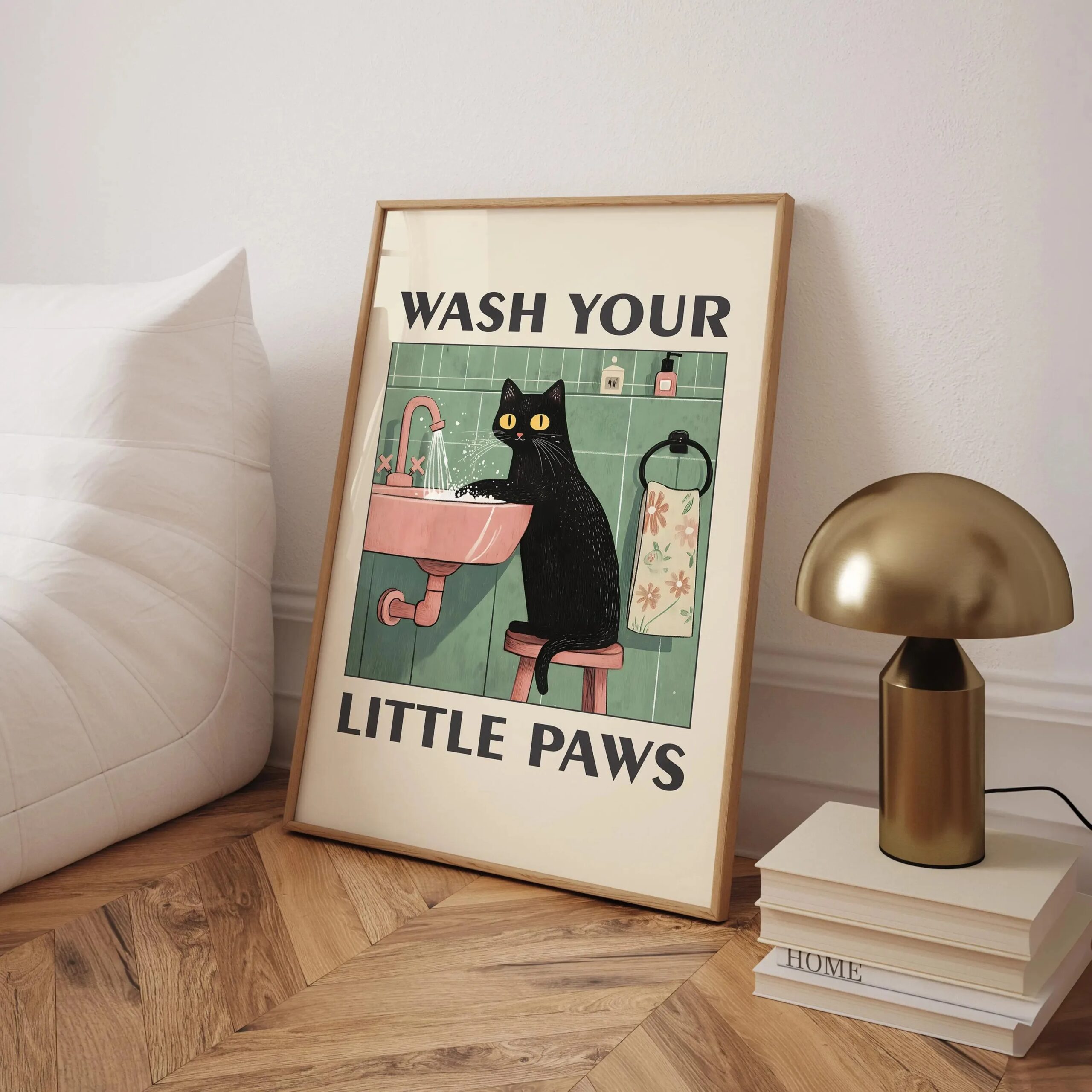Cute Wash Paws Cat Canvas Print Kawaii WashRoom Bathroom Nursery Wall Art Poster for Modern Living Room Bedroom Home Decor 3