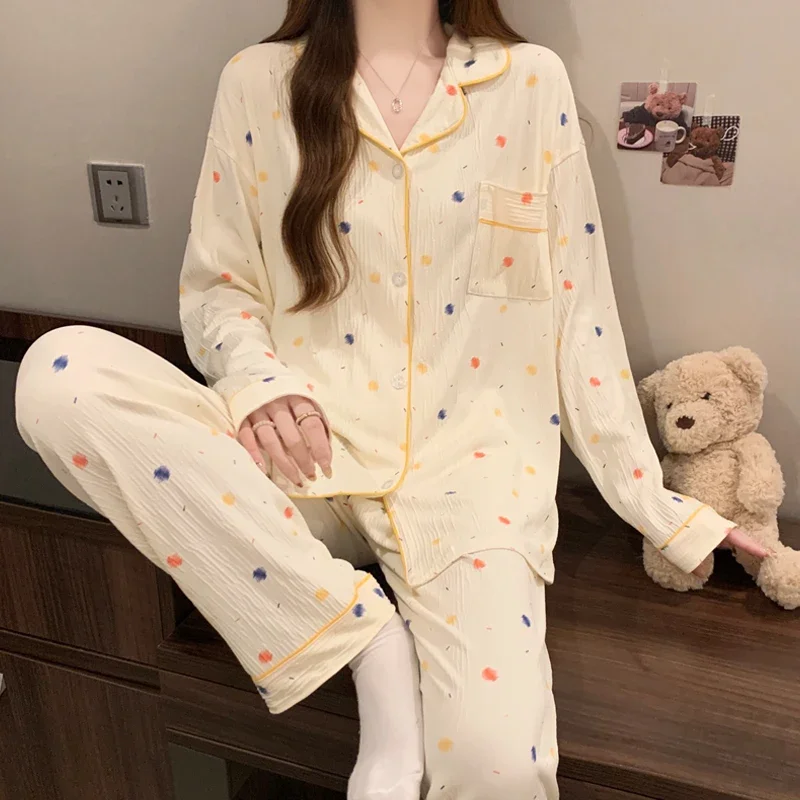 Pink Bow Dtie Design Pajamas for Women Long Sleeve Top & Elastic Waist Pants Pajamas Set Wear 6
