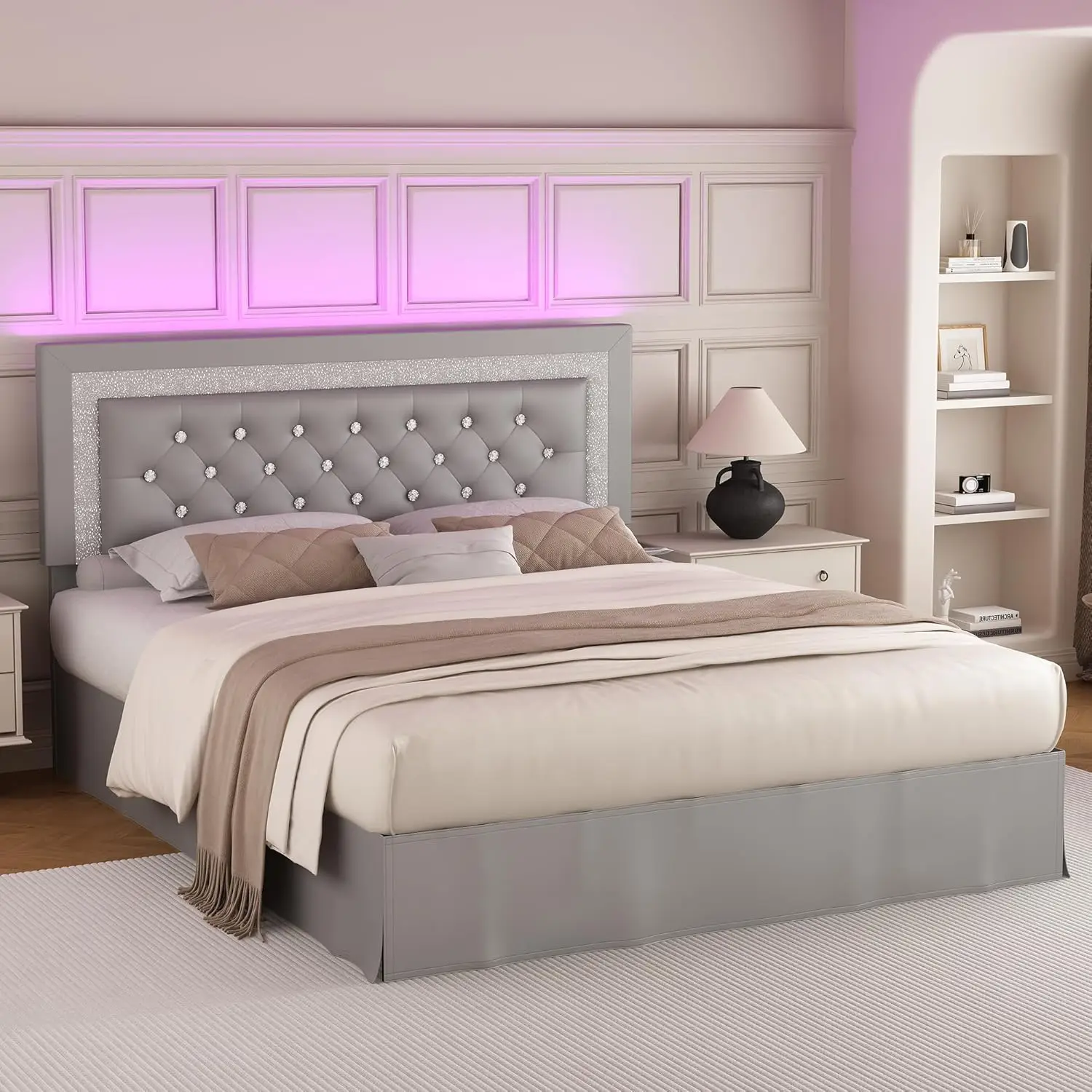 Queen Bed Frame With Adjustable Headboard, Upholstered Platform Bedframe 7