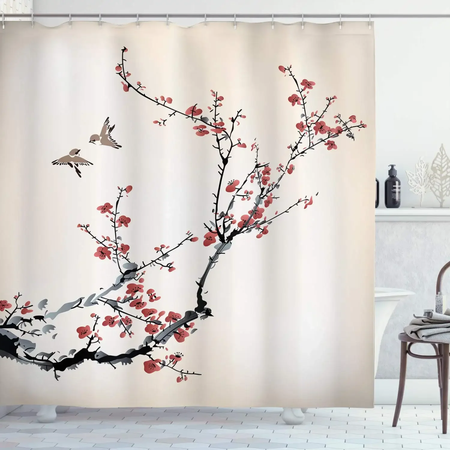 Pink Sakura Flowers Shower Curtains Japanese 27