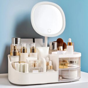 Makeup Storage Box With Mirror Desktop Dressing Table Makeup Mirror Cosmetics 1