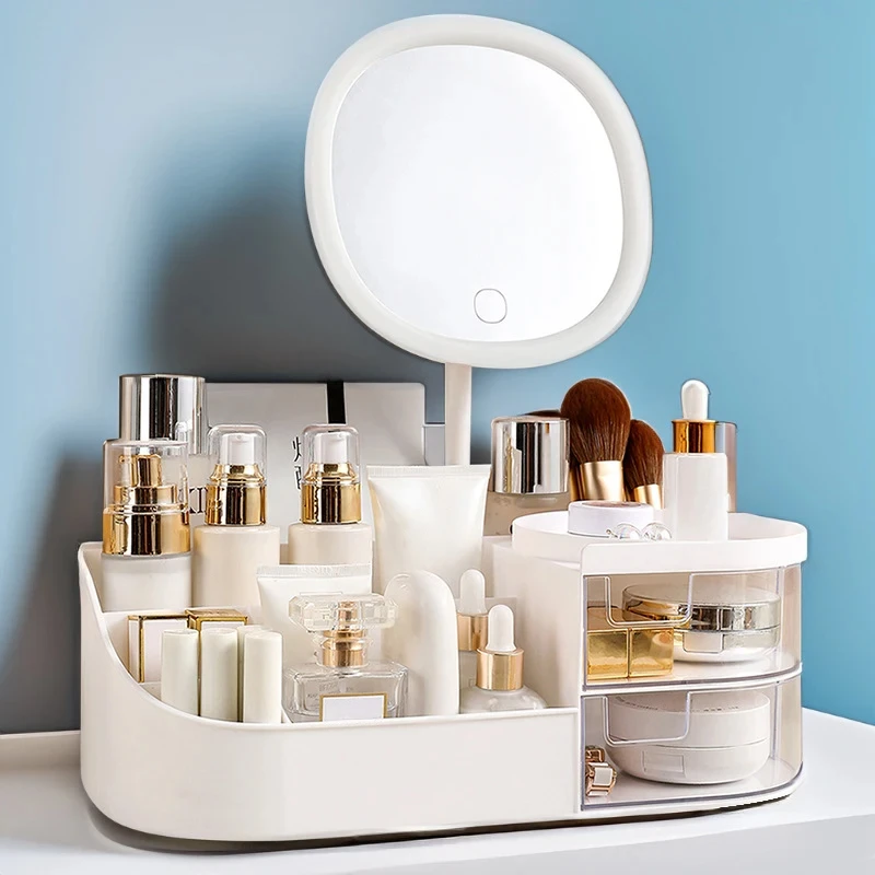 Makeup Storage Box With Mirror Desktop Dressing Table Makeup Mirror Cosmetics 1