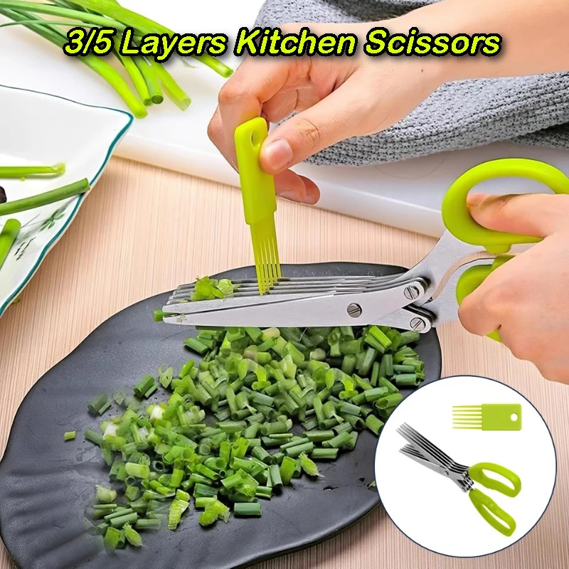 3/5 Layers Kitchen Scissors Stainless Steel Vegetable Cutter Scallion Herb 1