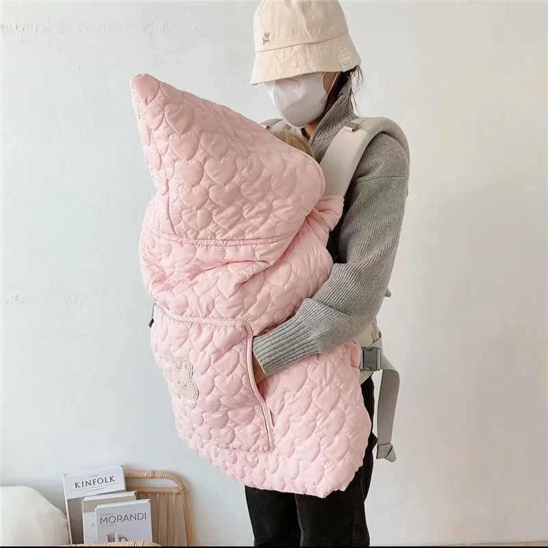 Windproof Baby Stroller Blanket Thick Fleece Sling Cover Bear Bunny Winter Newborn Swaddle Wrap Hooded Infant 6