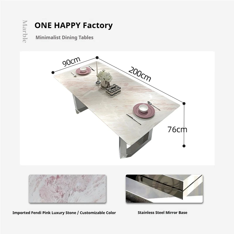 Italian Pink Diamond Marble Table, Rose Rainbow Stone Long Dining Table 10