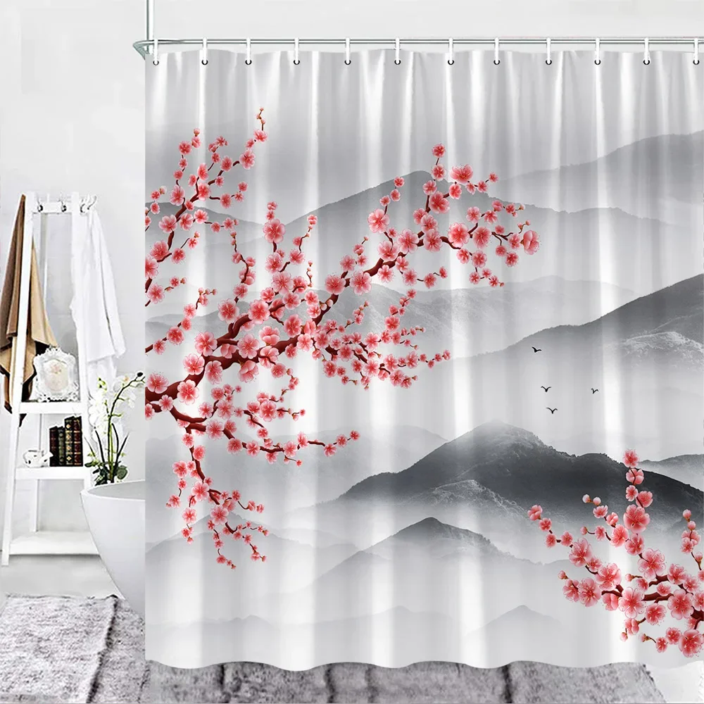 Pink Sakura Flowers Shower Curtains Japanese 6