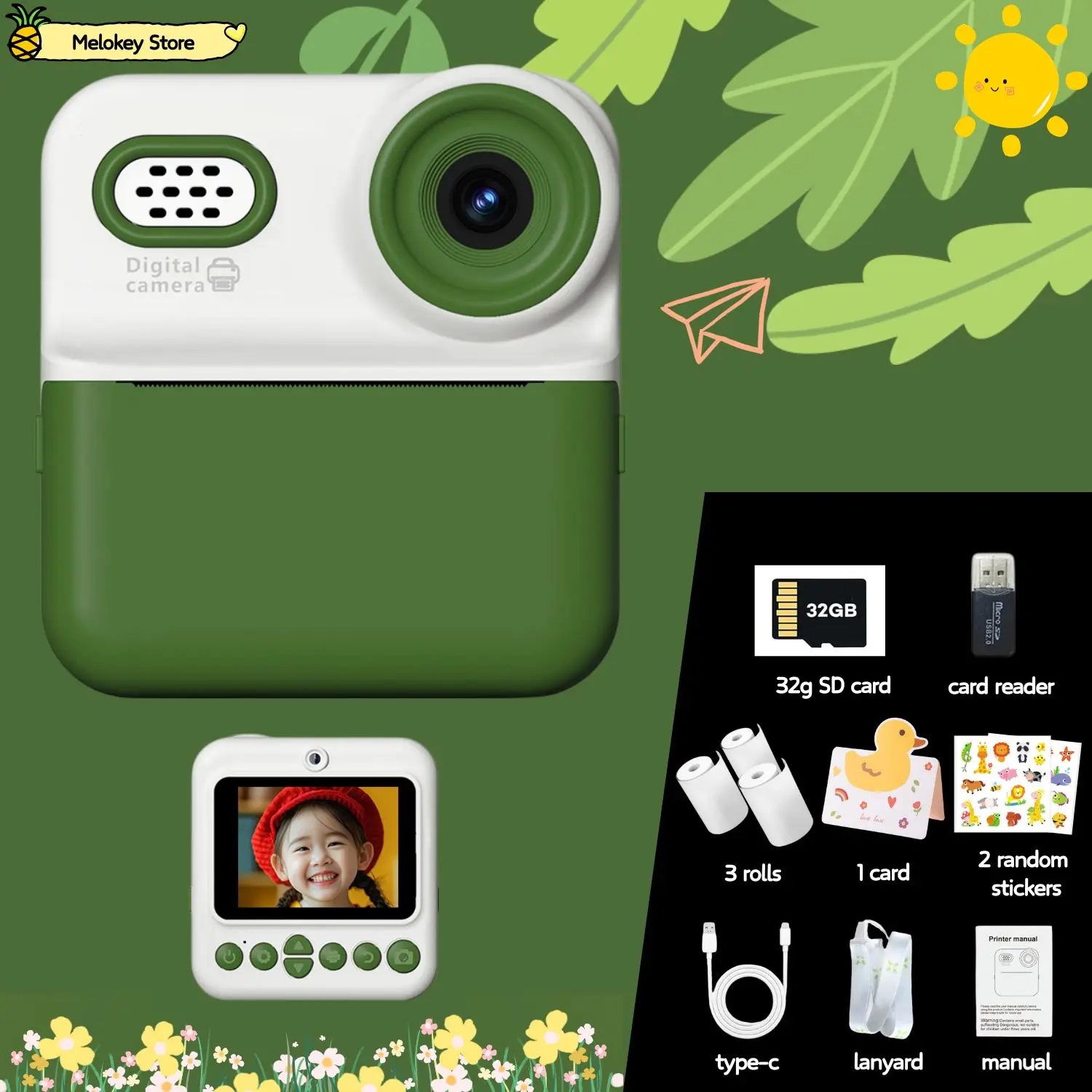 Kids Digital Camera Photo Printer with Game Cute Mini Digital Video 8