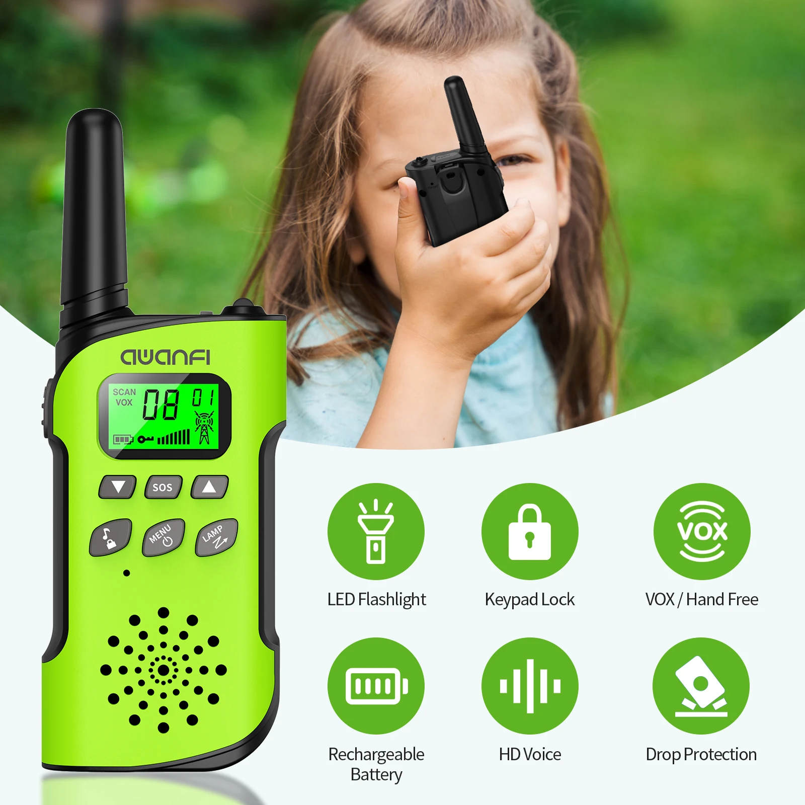 AWANFI Walkie Talkies 4 Packs Rechargeable 2