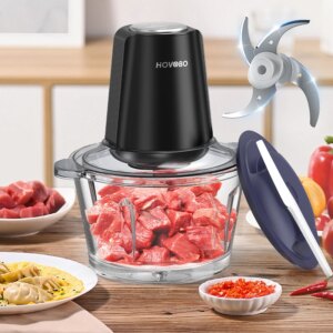 Food Processor, 350W Powerful Meat Grinder, 2L glass bowl 3 Speed Modes 2 Bi-Level 1