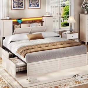 Rustic King-Size Bed with Barn Door Storage Cabinet 1