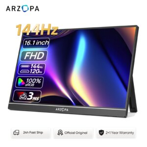 ARZOPA 16.1 inches Portable Gaming Monitor 144hz 100%sRGB 1080P FHD IPS Screen Second Screen for Switch,Xbox,PS5,Laptop,Mac,Z1FC 1