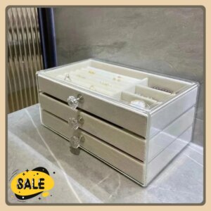 Large Capacity Three-Drawer Velvet Jewelry Box Dustproof Anti-Oxidation 1