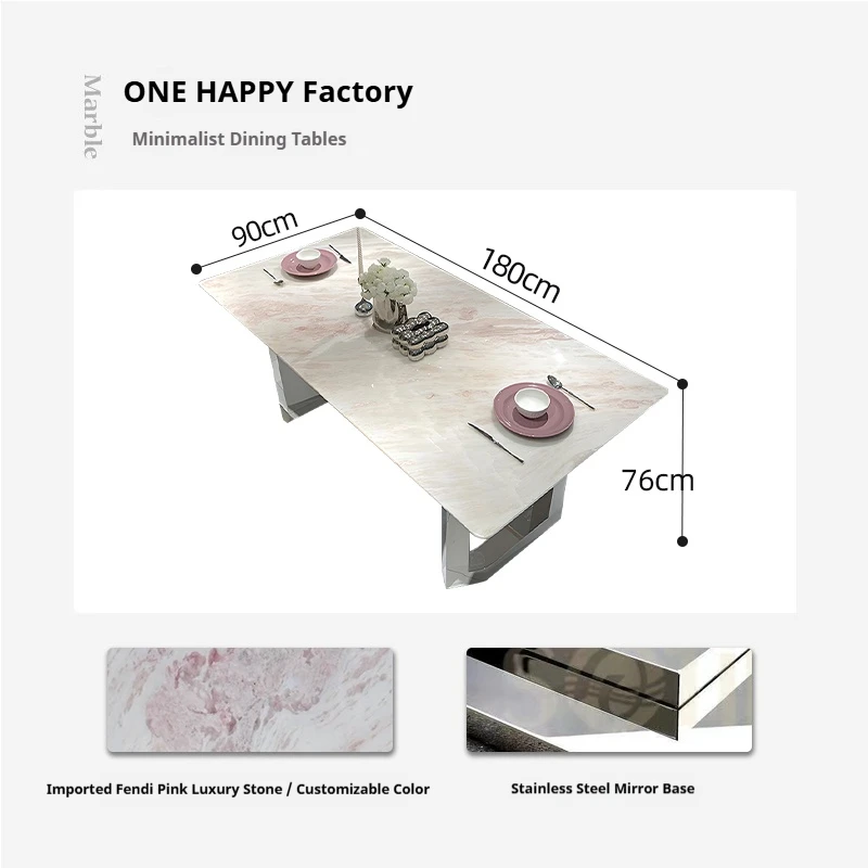 Italian Pink Diamond Marble Table, Rose Rainbow Stone Long Dining Table 9