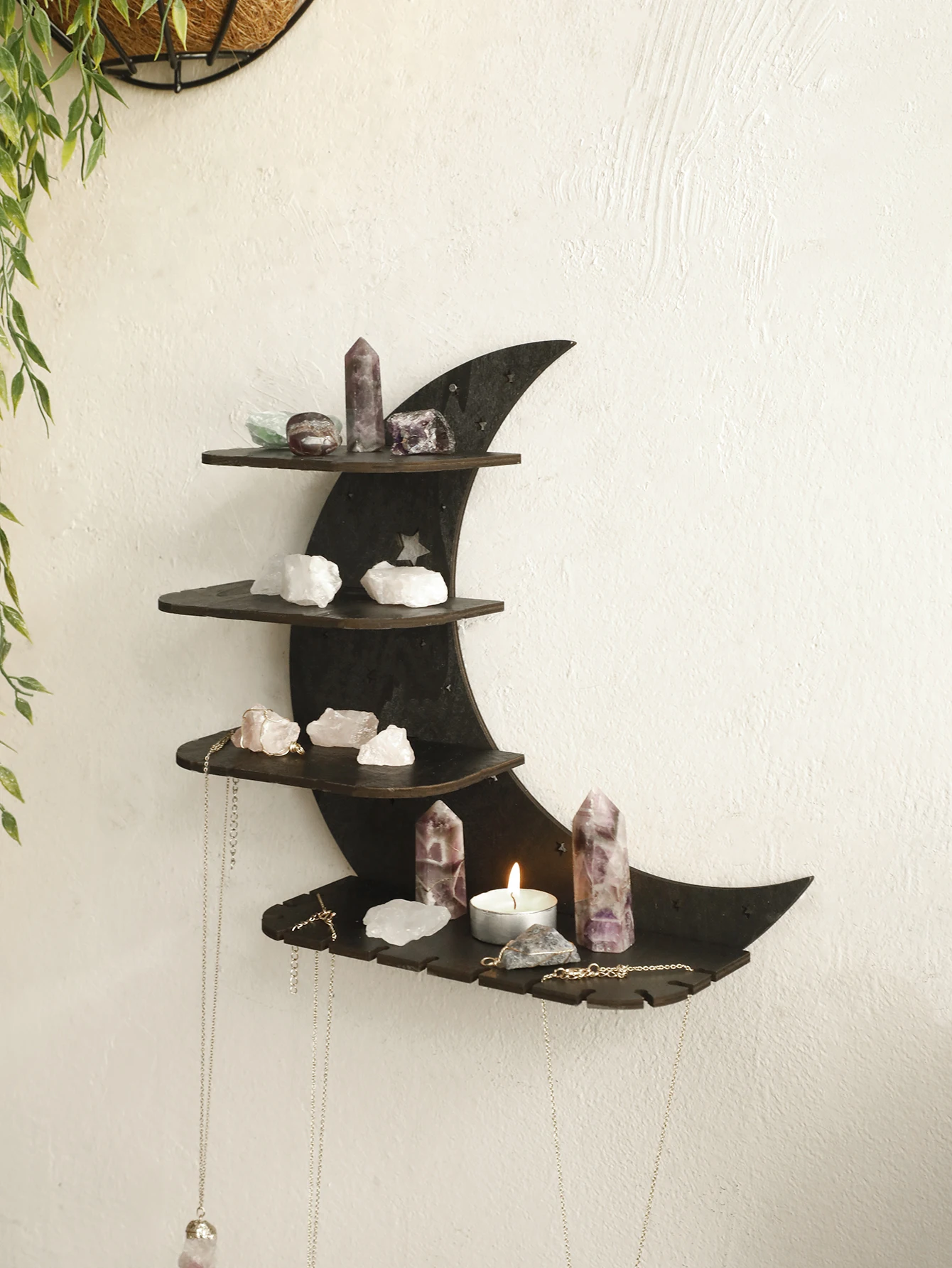 30/39cm Black Moon Wall Shelves 4-tier Wood Floating Wall Shelf 5