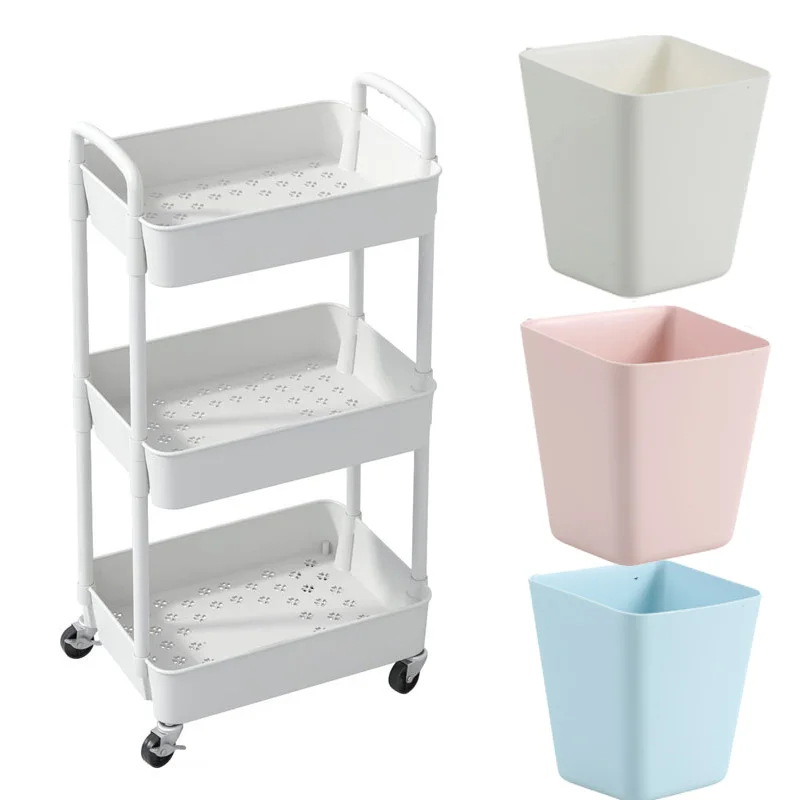 3Tier Plastic Rolling Utility Cart with Storage Bucket for Cleaning 11