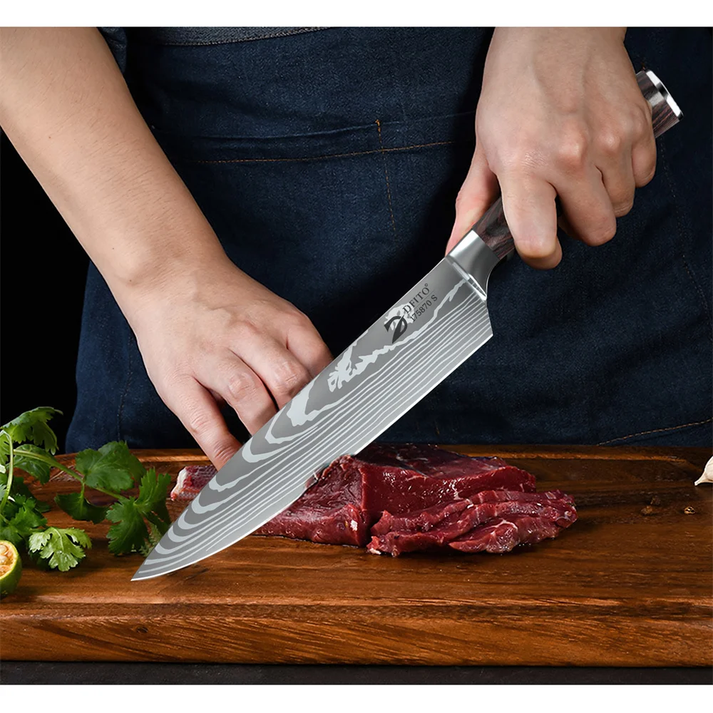 8pcs Kitchen Knife Damascus Stainless Steel Chef Knife Utility Paring 4
