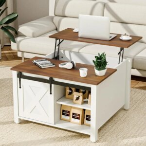 31.5" Square Coffee Table, White Lift Top Coffee Table for Living Room, Morden Farmhouse Coffee Tables with Hidden Storage for S 1