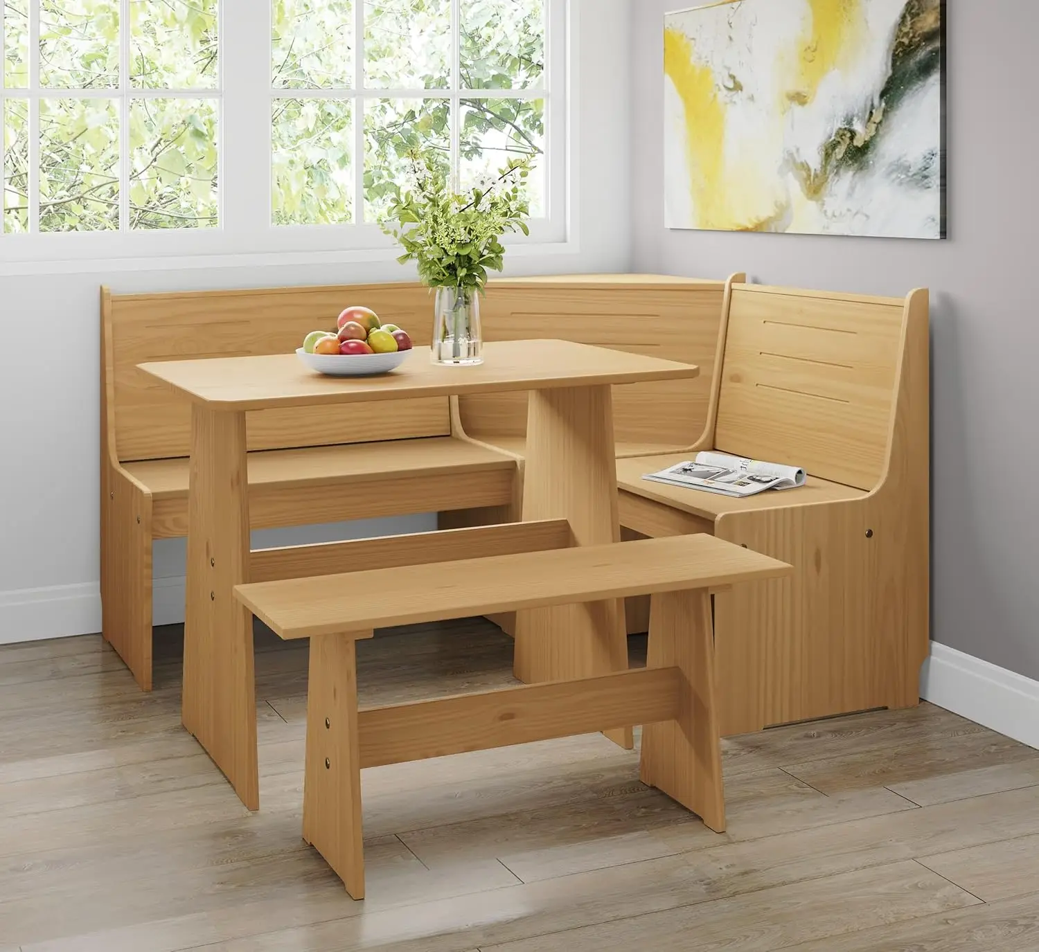 Breakfast Nook Corner Dining Table Kitchen Bench Chair Set 9