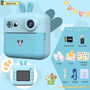 Kids Photo Camera Printer with Game Cute Bunny Mini Digital Video 1