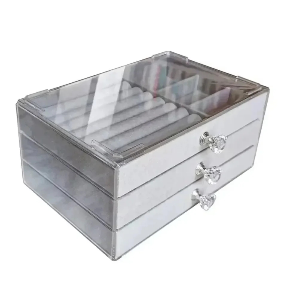 Large Capacity Three-Drawer Velvet Jewelry Box Dustproof Anti-Oxidation 10