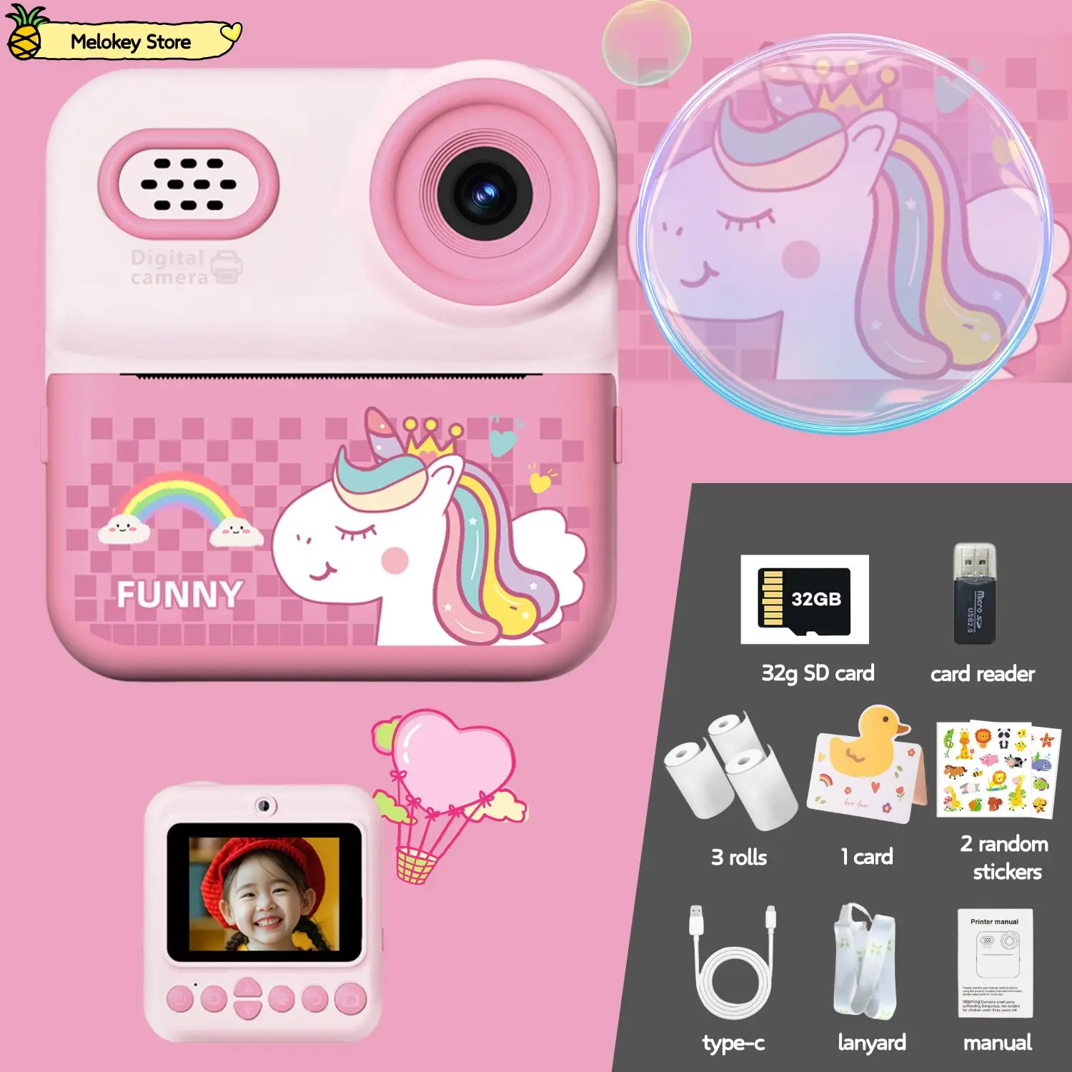 Kids Digital Camera Photo Printer with Game Cute Mini Digital Video 21